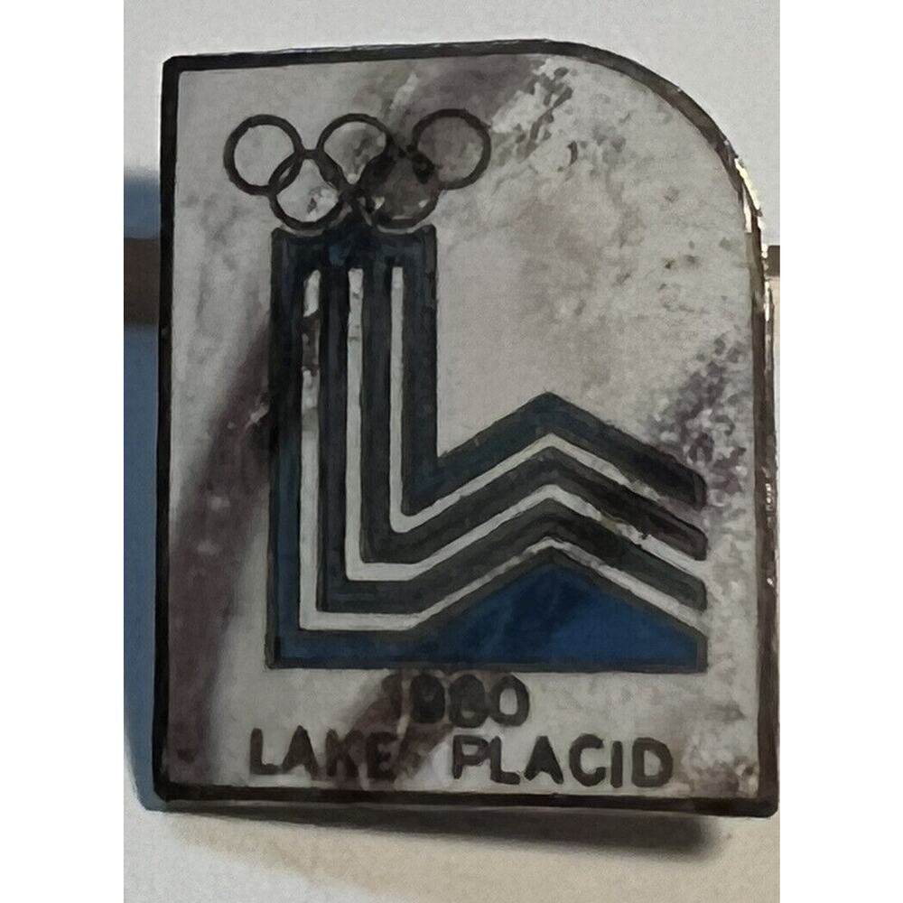 Jewelry Pin T.M. 1980 Lake Placid Olympics Enamel Push Back Closure Worn Vintage